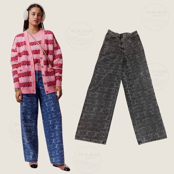 CHANEL 23B 2024 Runway Jeans 34 FR | Black Denim, White CC Logo, Baggy Oversized - Picture 14 of 14